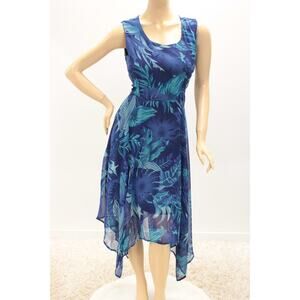 Fairycore Midi Dress Womens Medium Blue Floral Whimsical Lined Sheer Expressions
